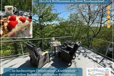 Nordseeurlaub im hochwertigen Ferienzimmer Krabbenkoje mit großem Balkon im idyllischen Butjadingen