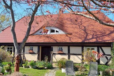 Ferienhaus mit Kaminofen, Terrasse und Blick in die Natur