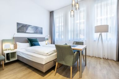 Ferienapartments am Krusespeicher - Stilvolles 1-Zimmer-Apartment in außergewöhnlicher Hafenlage im maritimen Wismar