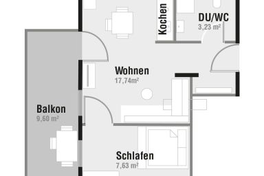 Villa Gudrun Strand-App. 551 Balkon seitl. Meerbl. - App.  mit 1 SZ und Schlafsofa - Aufbettung 3./4. P.