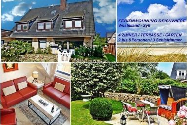 FERIENWOHNUNG DEICHWIESE WESTERLAND-SYLT / 4 Zimmer/Terrasse/Garten/3 Schlafzimmer